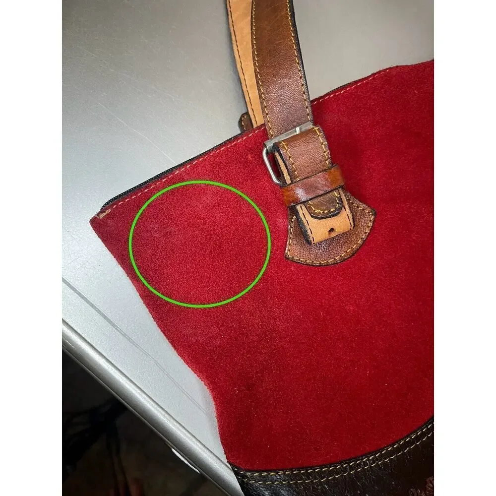 Vintage Red Suede and Brown Leather Trim Tote Bag Southwest Western